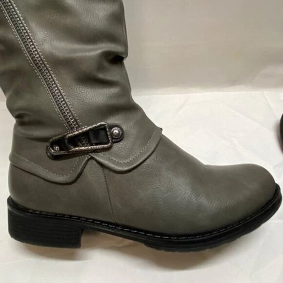 Riding Boots Gracosy Women's 39, US 8.5 Gray Leather Knee High Zipper Buckle EUC - Picture 9 of 15